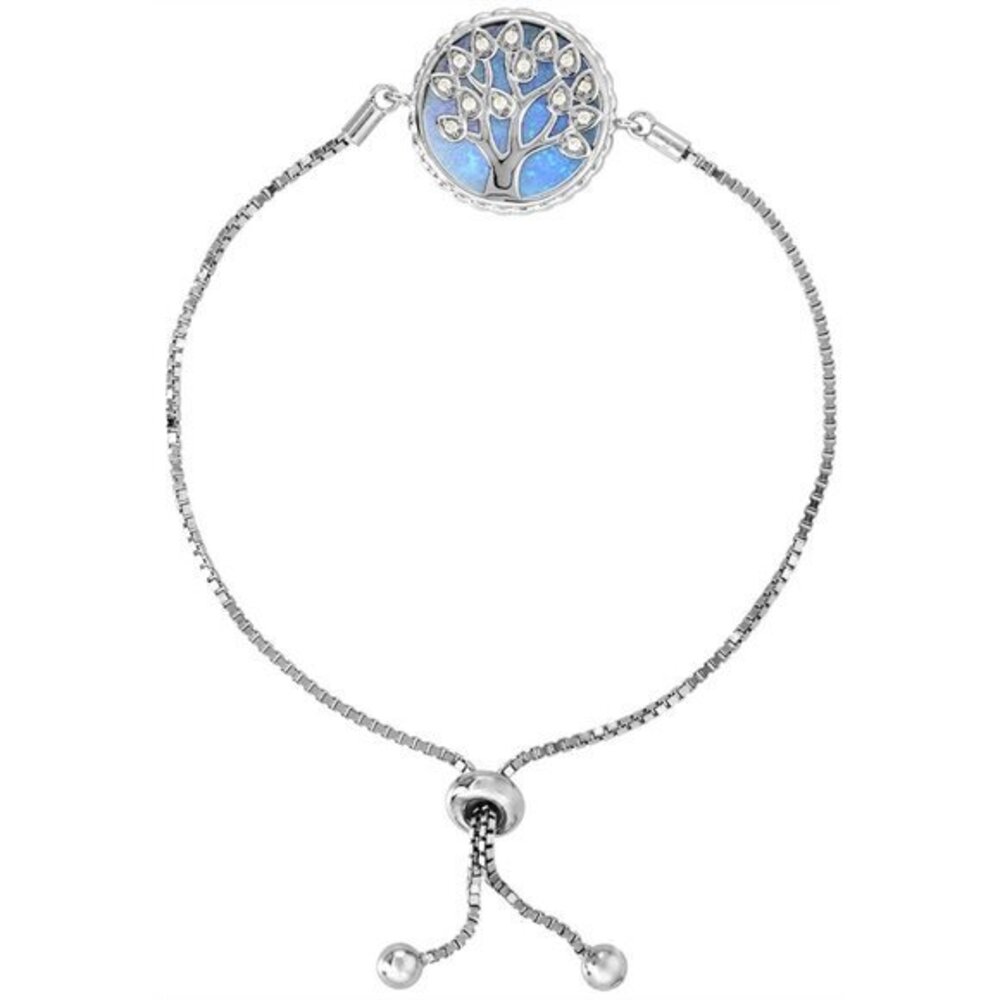 Sterling Silver  Opal Family Tree Bolo Bracelet